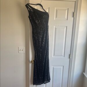 Mac Duggal One Shoulder Black Sequin Dress